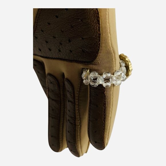 Beaded Gold-Toned Flower Ring with Large Center Stone One Size Elastic - Picture 5 of 5